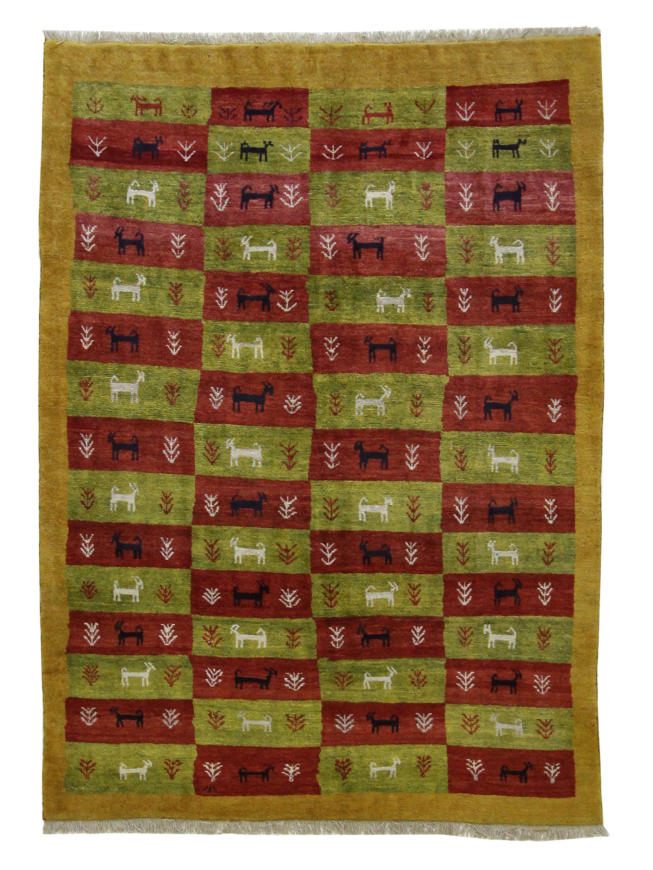Gabbeh Hand Knotted Green 6x9